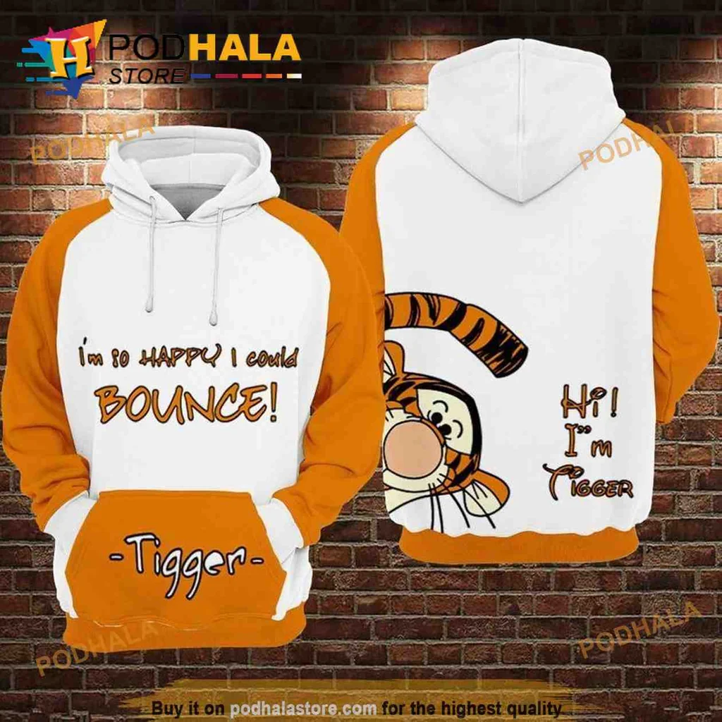 Cute Tigger Cartoon 3d Hoodie, Im So Happy I Could Bounce Design