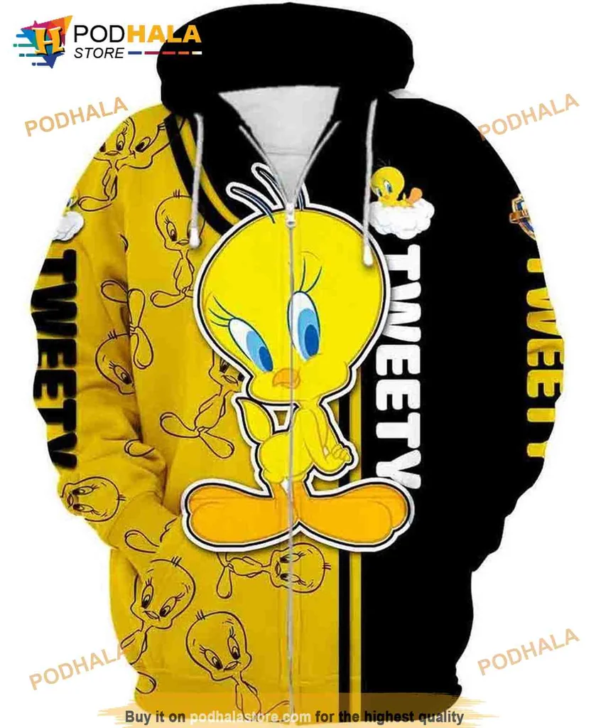 Cute Tweety Bird 3d Hoodie With Bright Yellow And Black Design