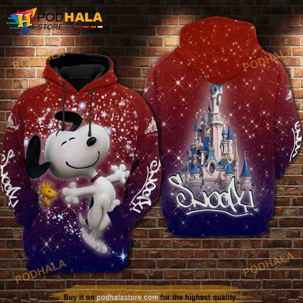Cute Whimsical Snoopy 3d Hoodie, Colorful Design With Dancing Beagle And Castle