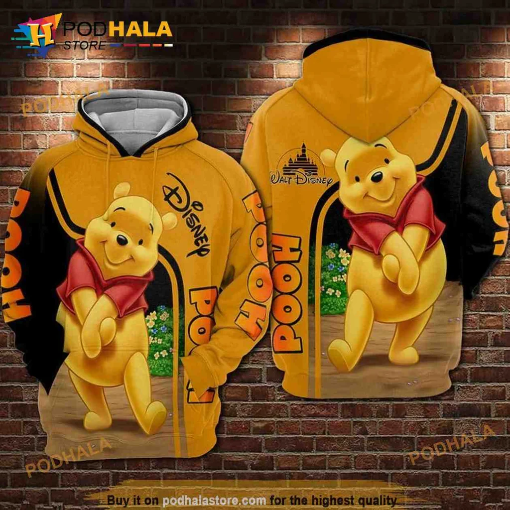 Cute Winnie The Pooh 3d Hoodie Featuring Cheerful All Over Print Design
