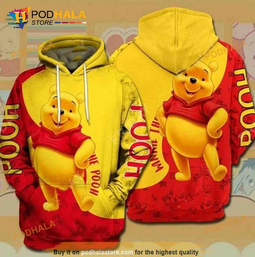 Cute Winnie The Pooh 3d Hoodie In Red And Yellow Color Scheme