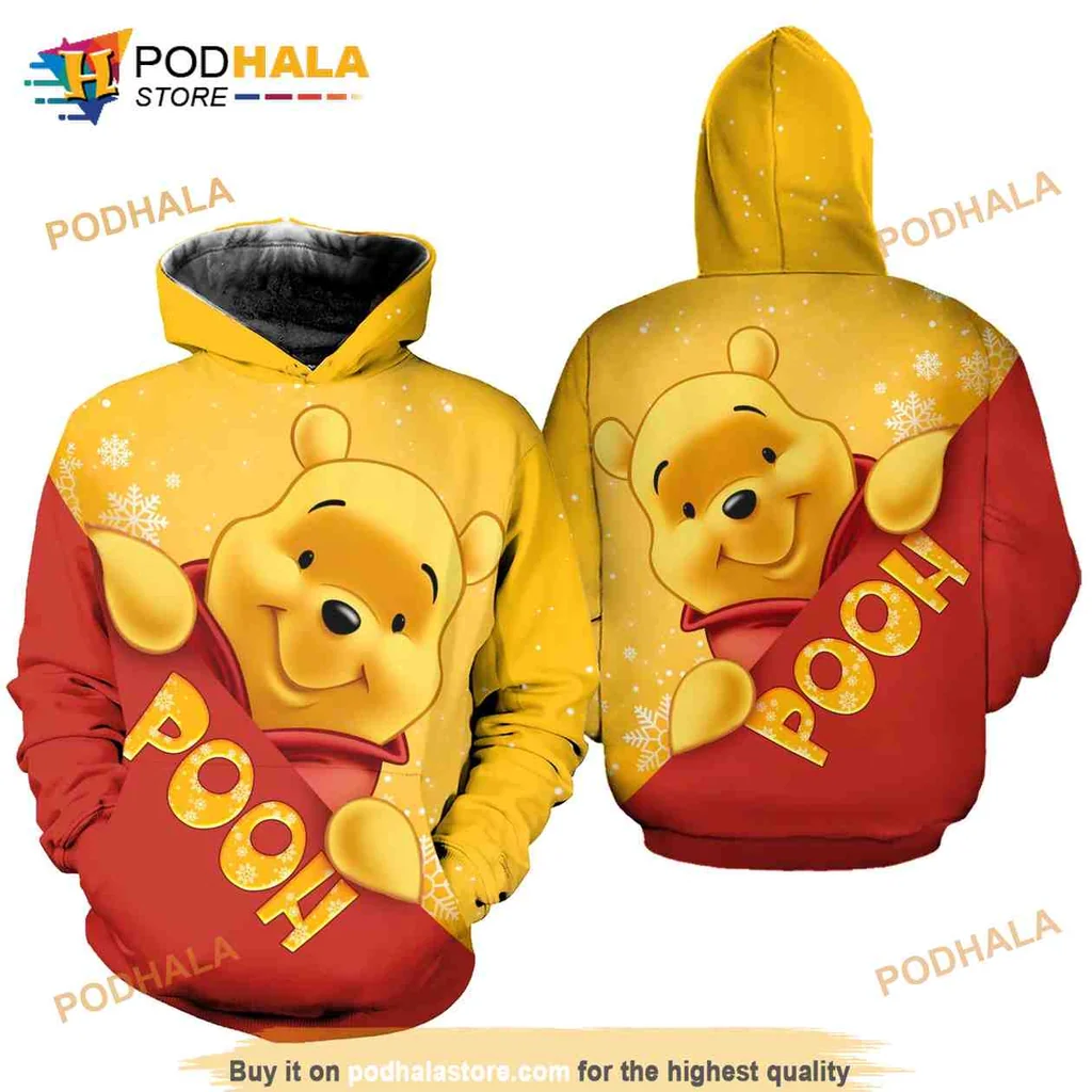 Cute Winnie The Pooh 3d Hoodie With Cheerful Design And Bold Letters