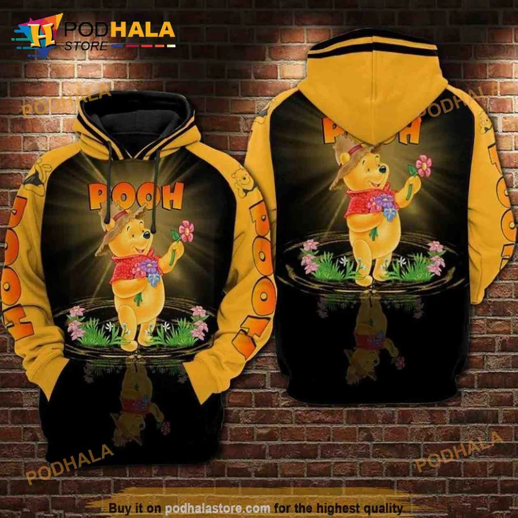Cute Winnie The Pooh Flower 3d Hoodie With Water Reflection Design