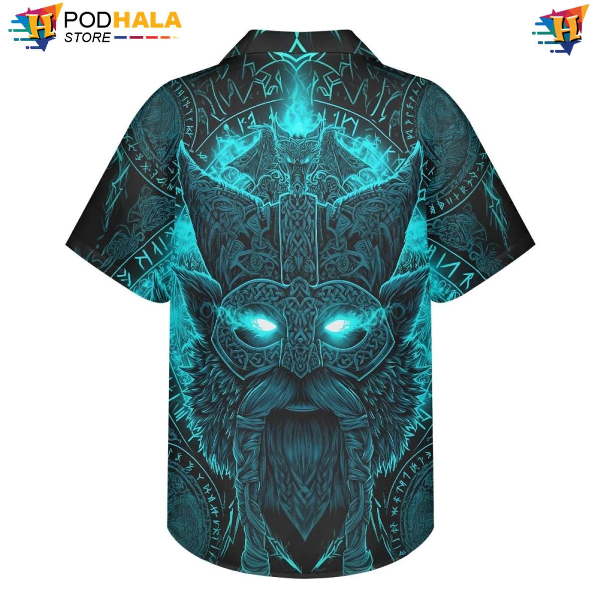 Cyan Norse Mask Warrior Tropical Shirt Mens Mythology Graphic Beachwear Top Cyan Norse Mask Warrior Tropical Shirt Mens Mythology Graphic Beachwear Top
