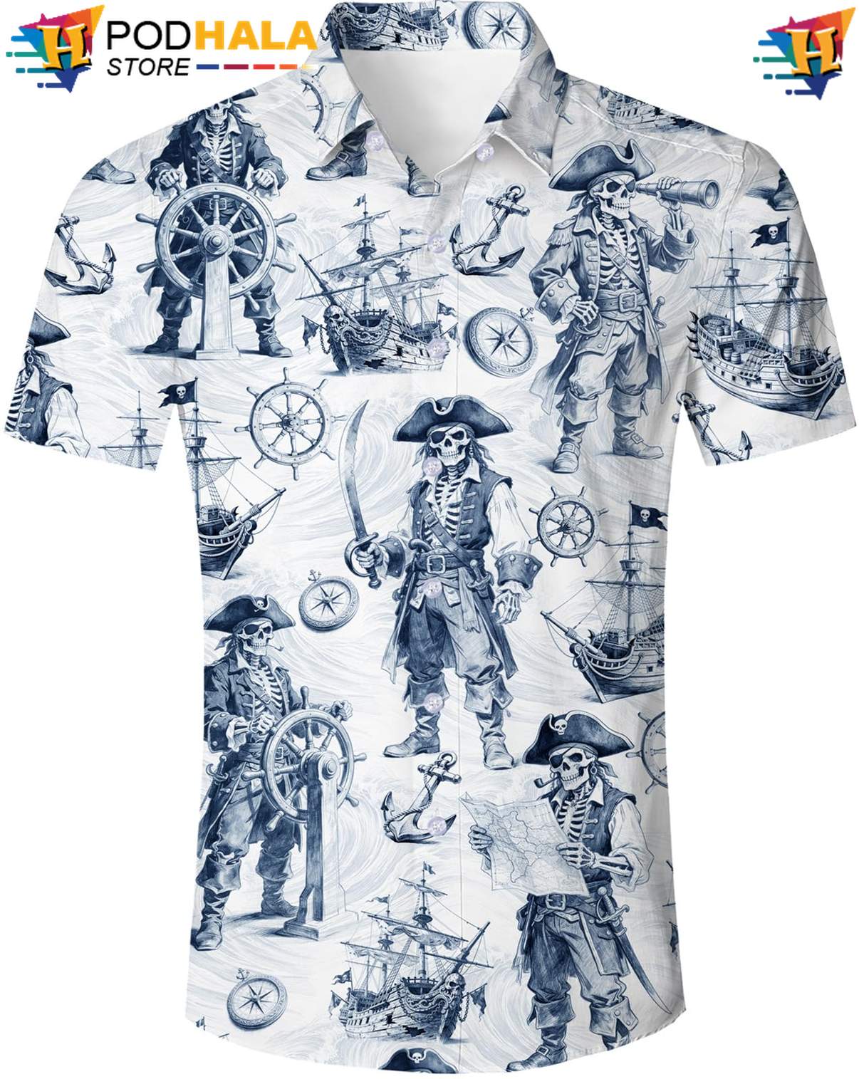 Cyan Western Cowboy Hawaiian Shirt Mens Button Down Summer Beach Apparel