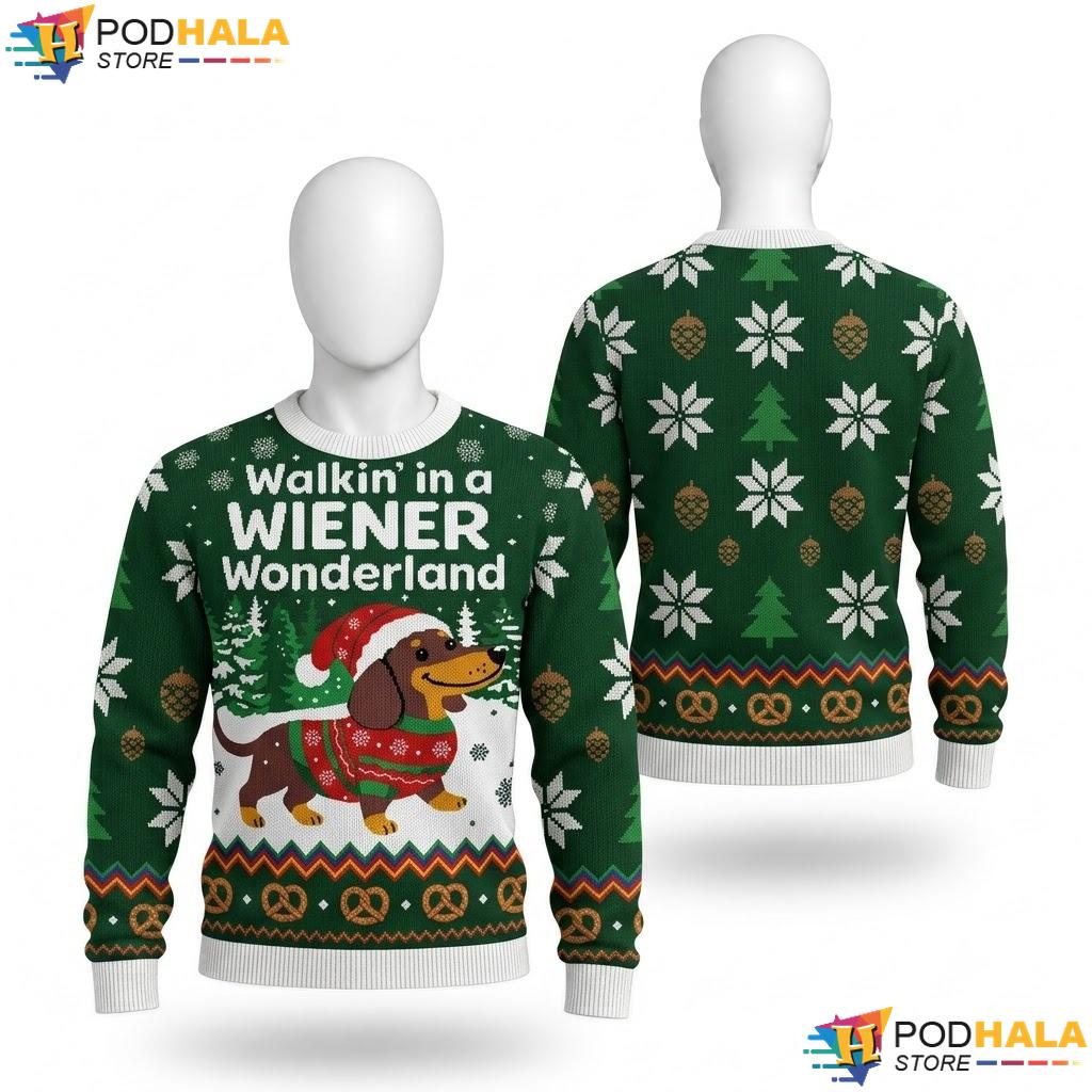Dachshund Wiener Ugly Christmas Sweater Funny Wonderland Holiday Top