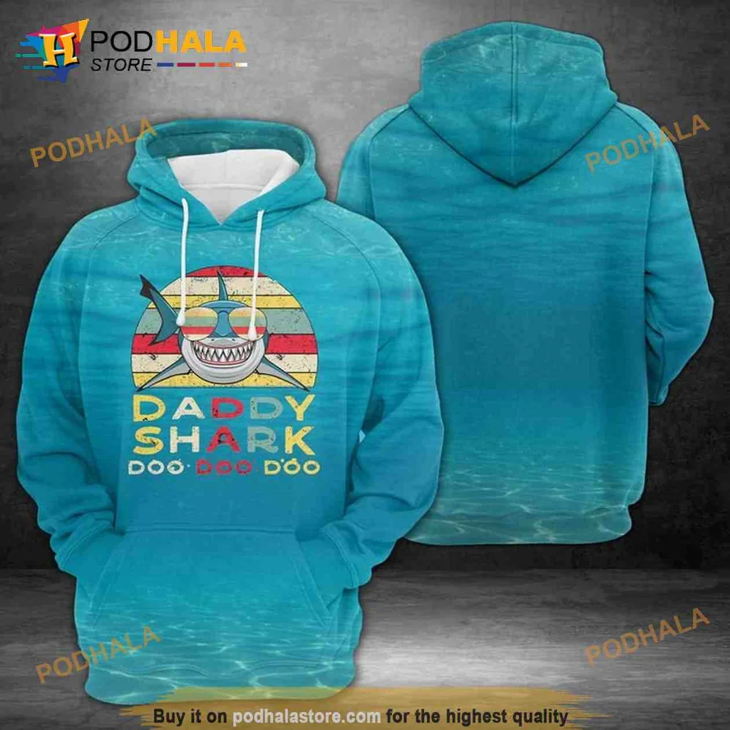 Daddy Shark Doo Doo 3d Hoodie With Colorful Cartoon Design