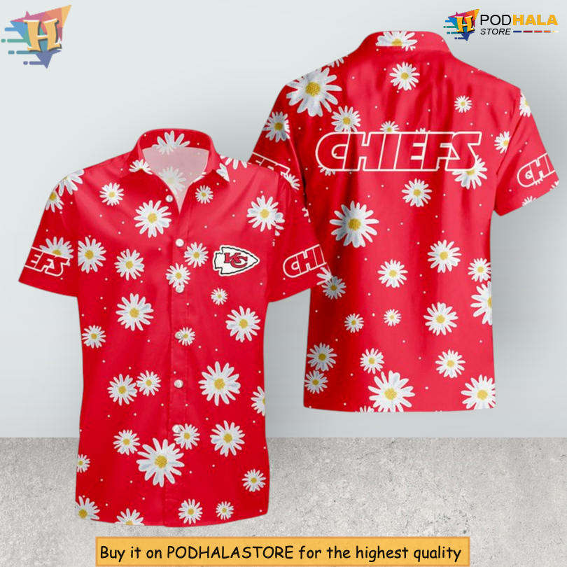 Daisy All Over Print Kc Chiefs Button Down Shirt Summer Unisex Design