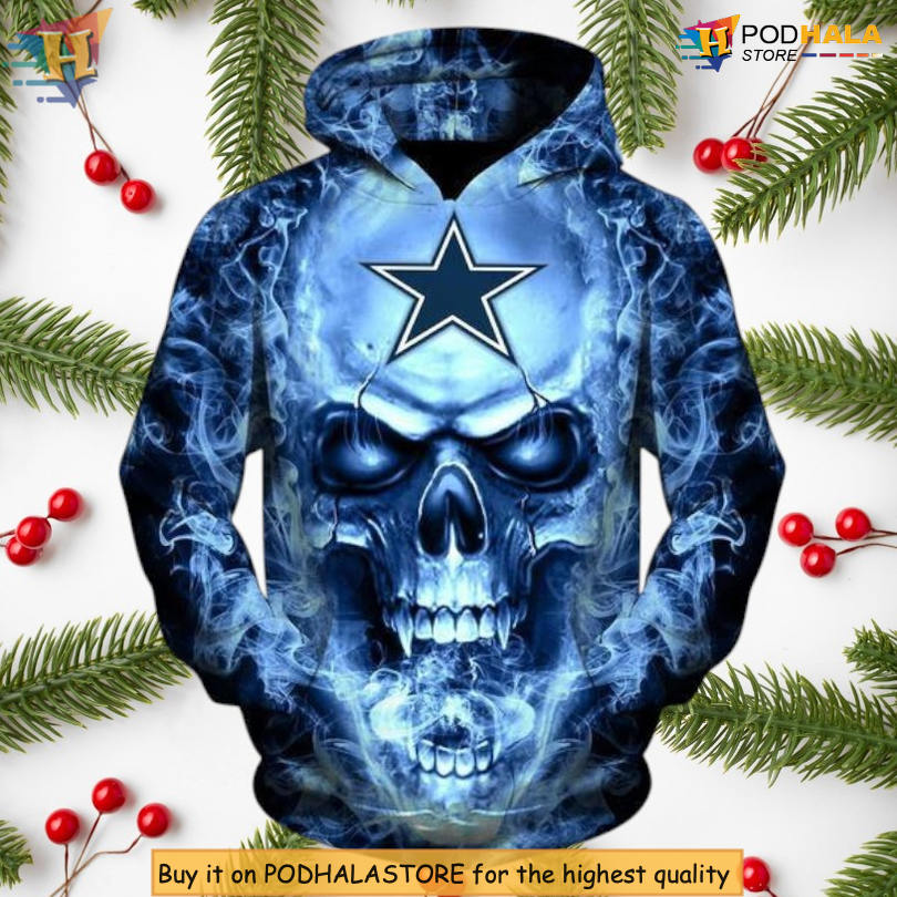 Dallas Cowboys 3D Hoodie Skull Design With Zipper Gifts for Fans Dallas Cowboys 3D Hoodie Skull Design With Zipper Gifts for Fans