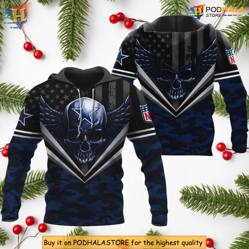 Dallas Cowboys All Over Print Hoodie Skull Wings 3D NFL Fan Edition
