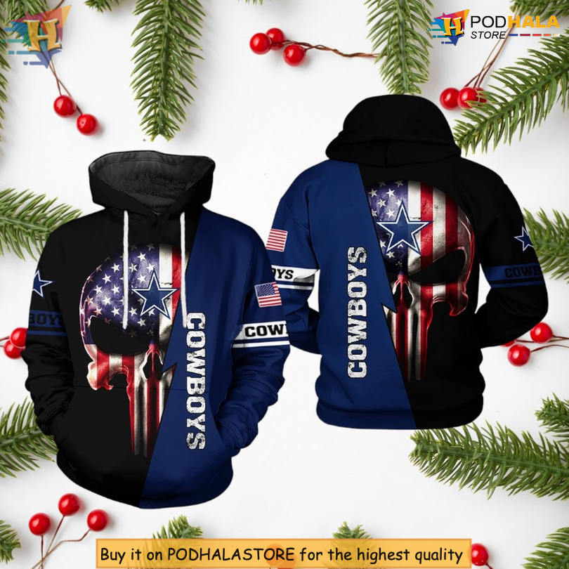 Dallas Cowboys Hoodie With Zipper US Flag Skull Team 3D All Over Print