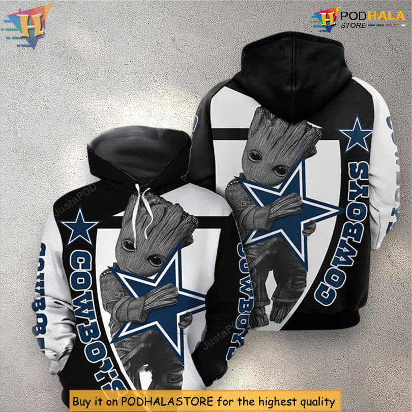 Dallas Cowboys Pullover Hoodie Groot Hug 3D Zip Up NFL Edition
