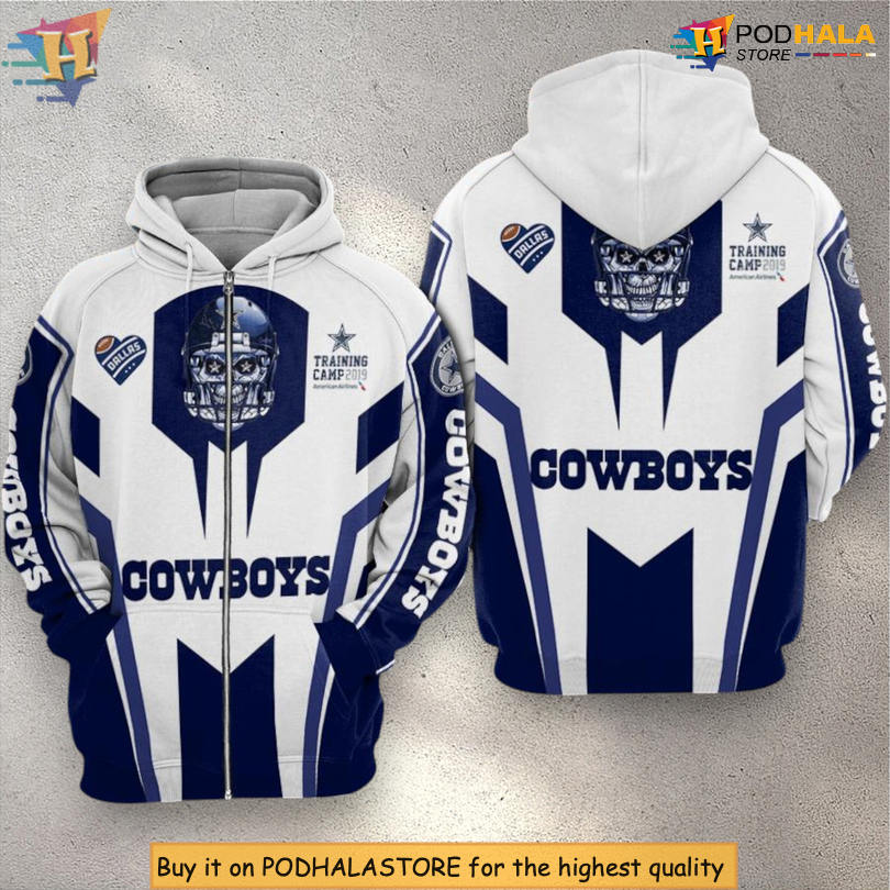 Dallas Cowboys Youth Hoodie Skull 3D All Over Print Zip Up NFL Design