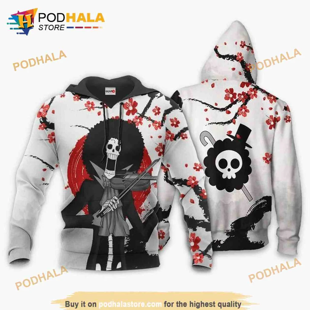 Dark Anime Skull Violin 3d Hoodie With Cherry Blossom Design
