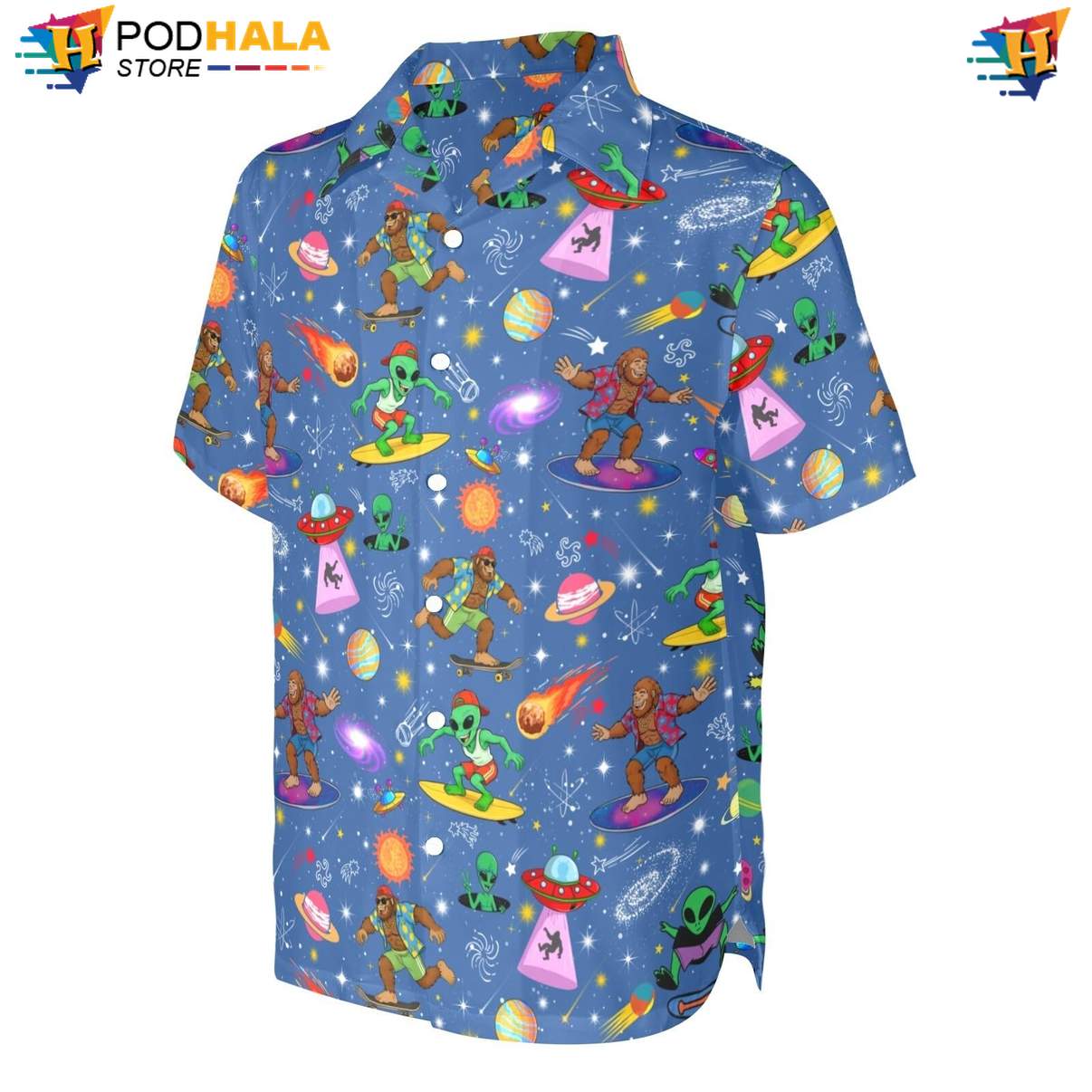 Dark Blue Alien Hawaiian Shirt Mens Funny Party Summer Beach Resort Top