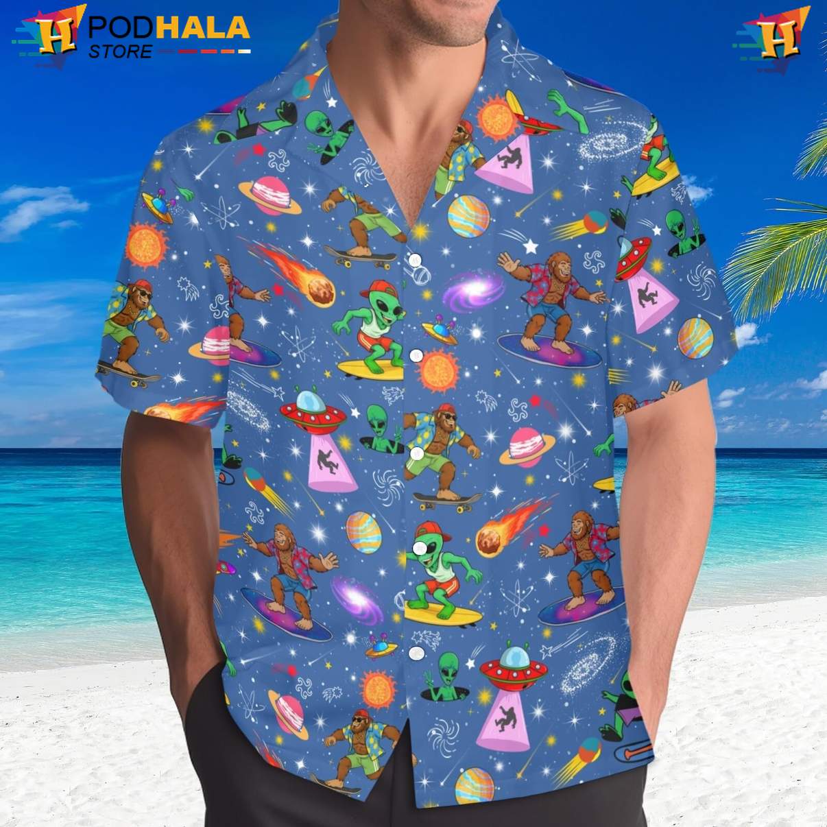 Dark Blue Alien Aloha Shirt Mens Funny Party Summer Beach Resort Top Dark Blue Alien Aloha Shirt Mens Funny Party Summer Beach Resort Top