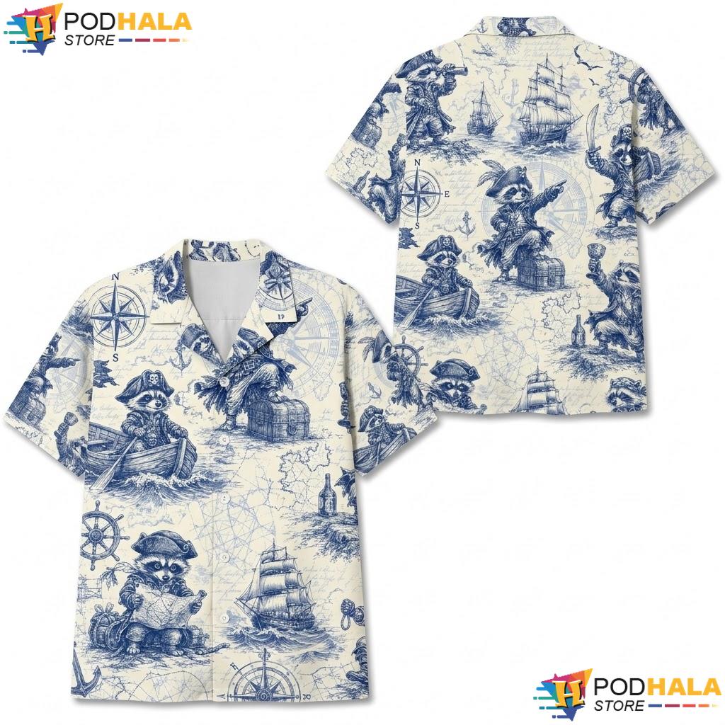 Dark Blue Pirate Hawaiian Shirt Funny Nautical Boys Girls Casual Top