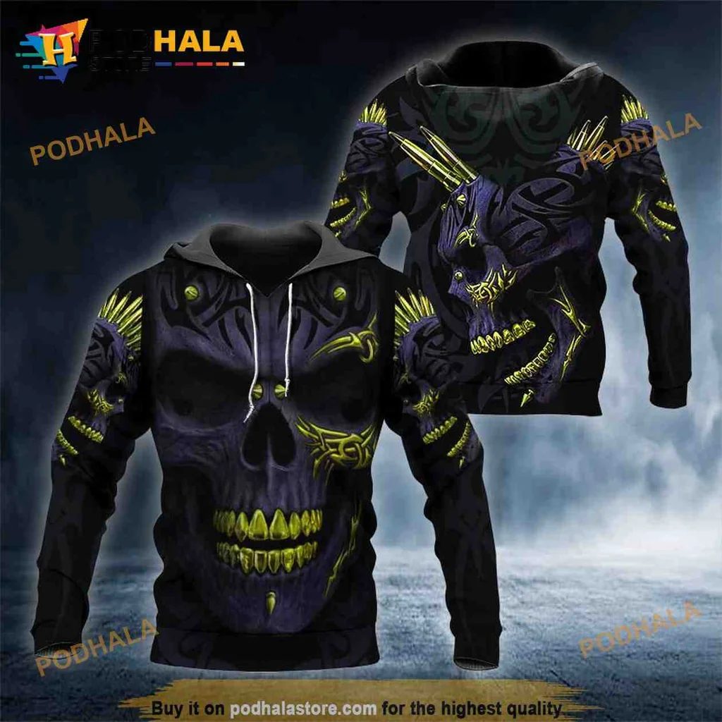 Dark Gold Gothic Skull 3d Hoodie With Intricate Edgy Design
