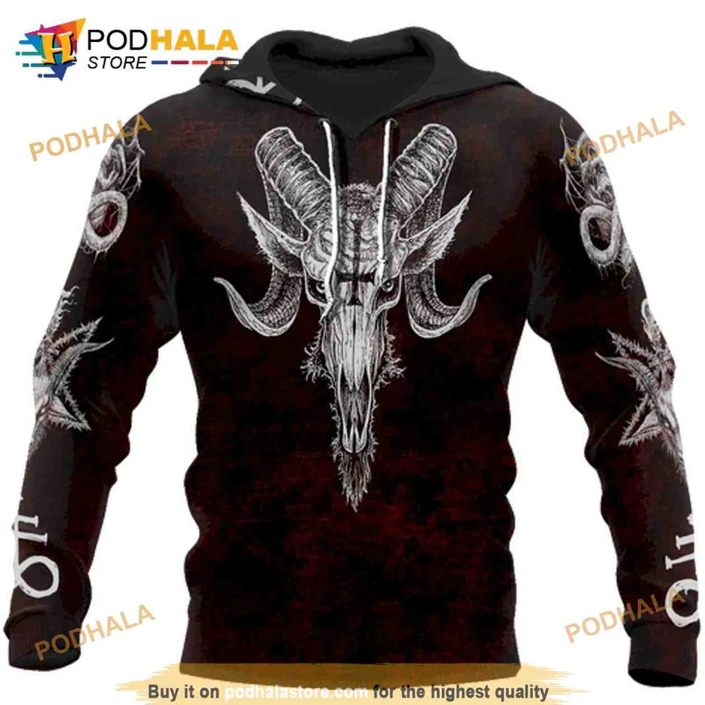 Dark Gothic Ram Skull 3d Hoodie With Intricate Design And Edgy Aesthetic