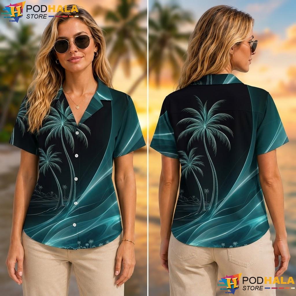Dark Green Palm Tree Aloha Shirt Serene Tropical Vibe Casual Top Dark Green Palm Tree Aloha Shirt Serene Tropical Vibe Casual Top