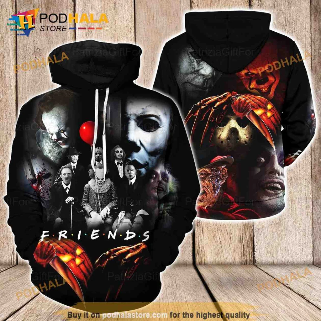 Dark Horror Movie Friends 3d Hoodie Featuring Michael Myers Jason And Freddy Dark Horror Movie Friends 3d Hoodie Featuring Michael Myers Jason And Freddy