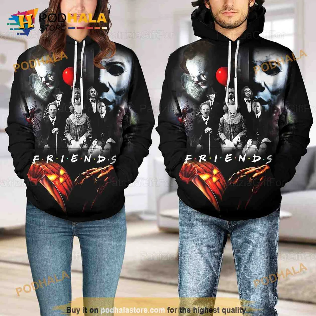 Dark Horror Movie Friends AOP Hoodie Featuring Michael Myers Jason And Freddy Dark Horror Movie Friends AOP Hoodie Featuring Michael Myers Jason And Freddy