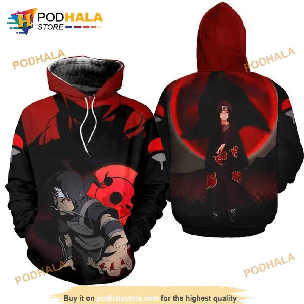 Dark Itachi Uchiha Sharingan 3d Hoodie With Akatsuki Design