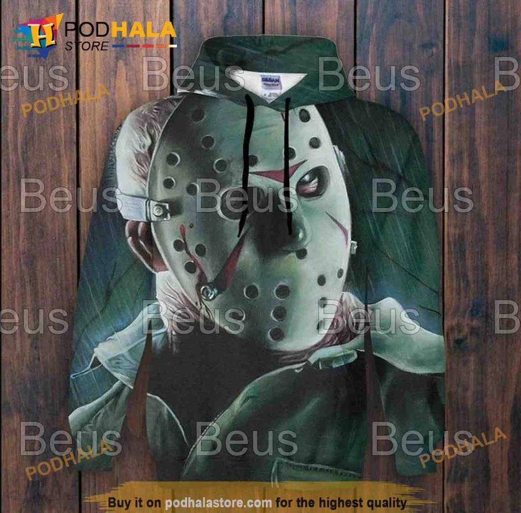 Dark Jason Voorhees 3d Hoodie Featuring Iconic Hockey Mask Design