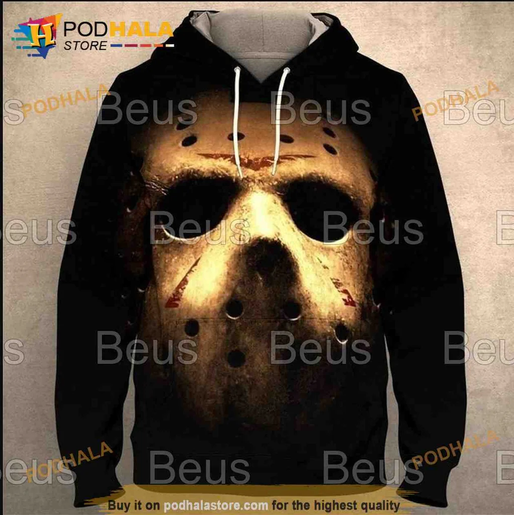 Dark Jason Voorhees Hockey Mask 3d Hoodie With Grimy Design