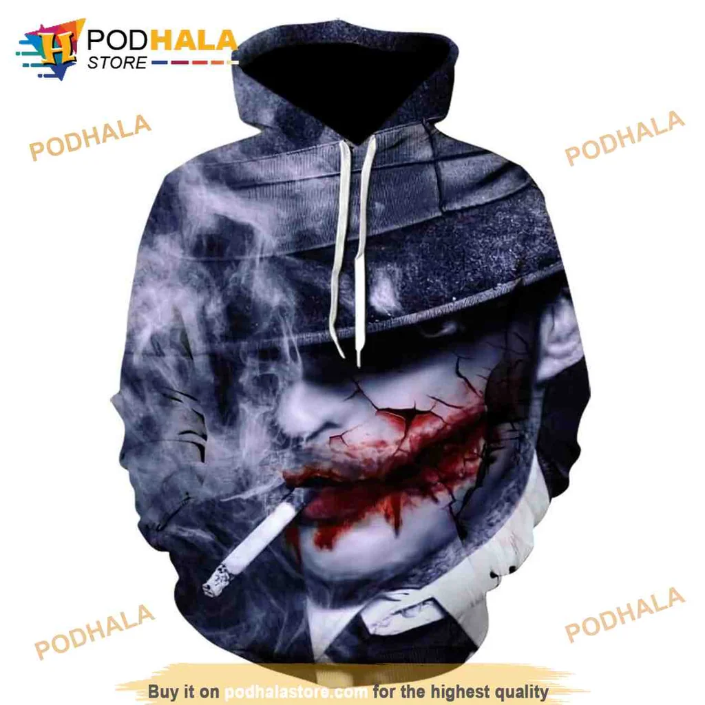 Dark Joker Face Horror 3d Hoodie With Sinister Expression And Eerie Design
