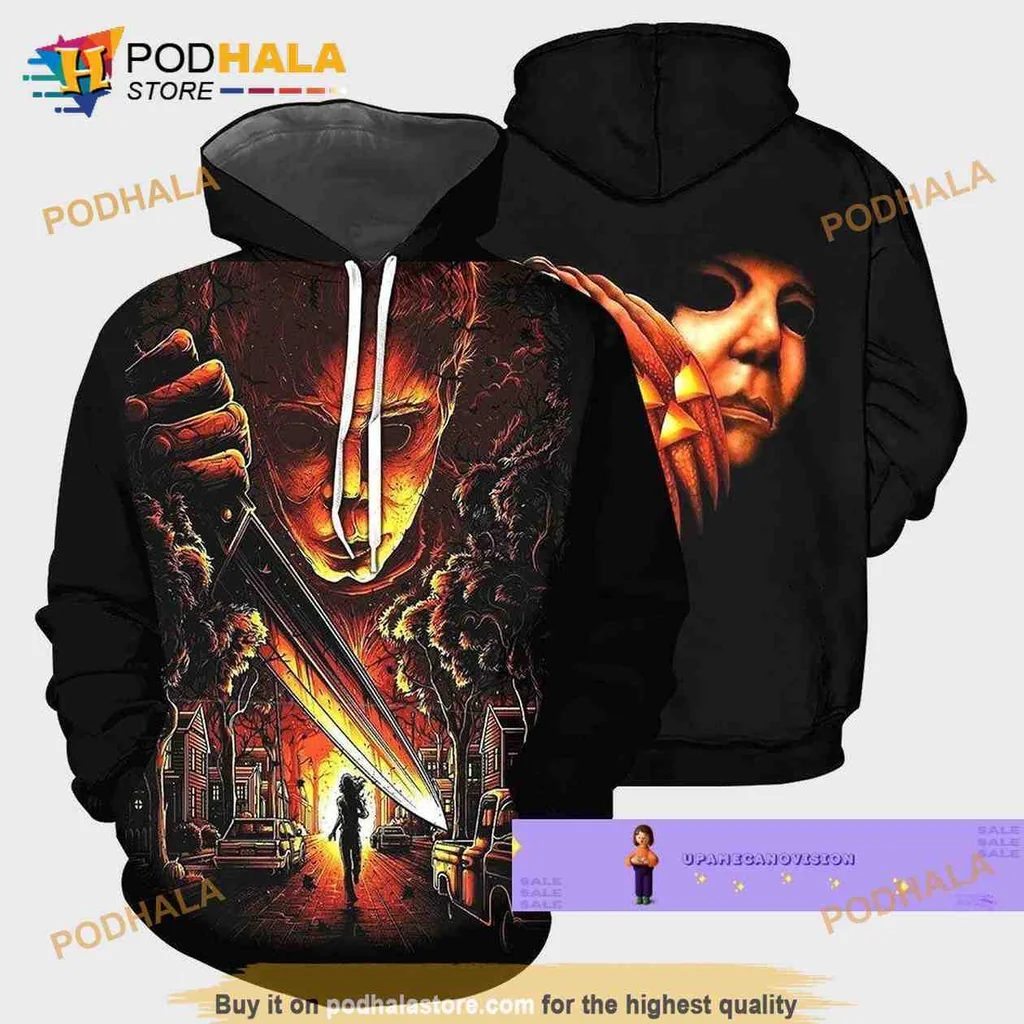 Dark Michael Myers 3d Hoodie Featuring Eerie Design With Knife
