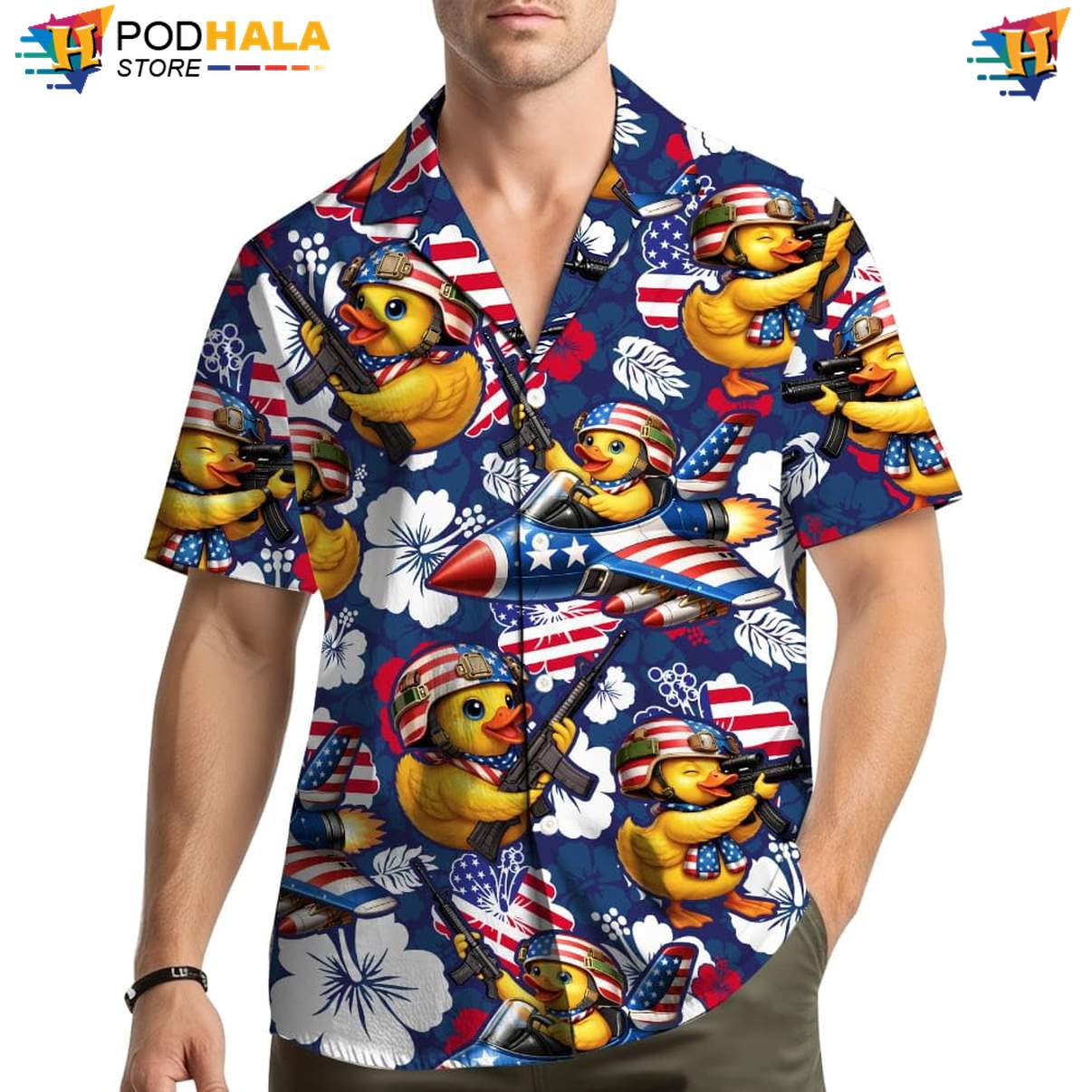 Dark Navy USA Flag Aloha Shirt Mens Patriotic Fourth Of July Beach Top