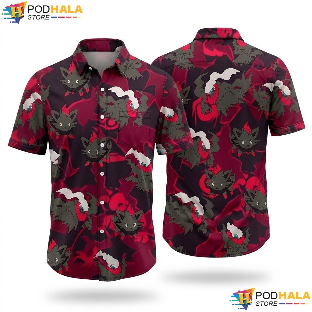 Dark Red Zorua Hawaiian Shirt Kawaii Summer Funny Trendy Anime Top