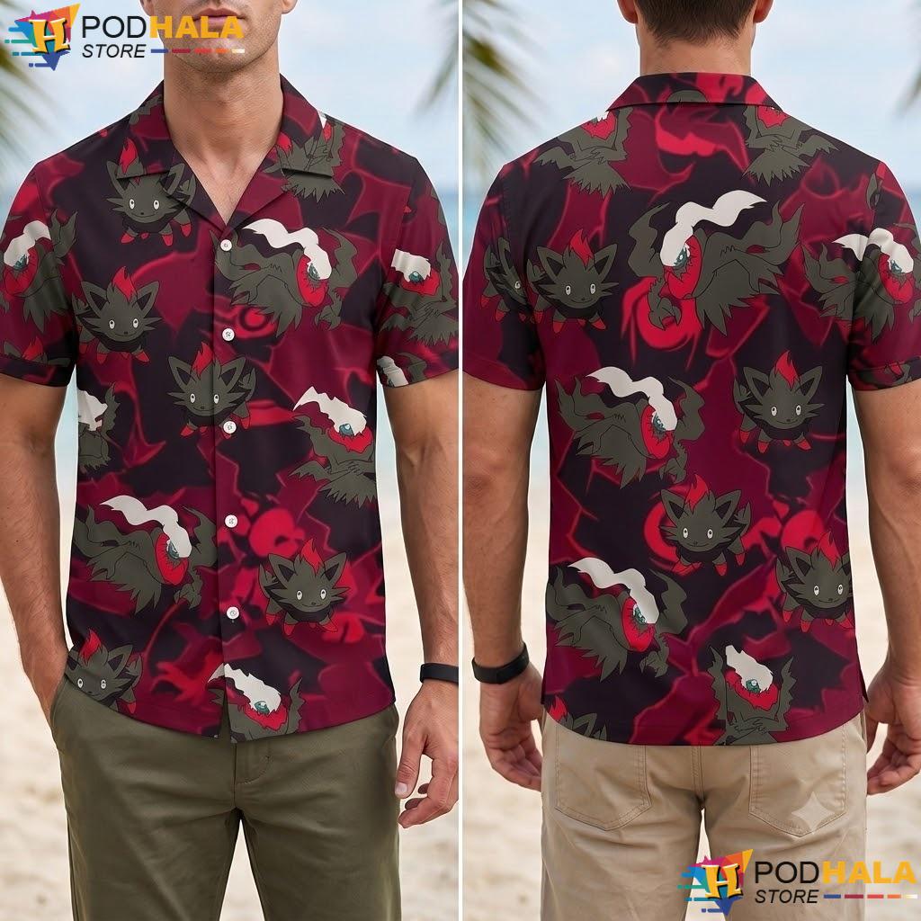 Dark Red Zorua Aloha Shirt Kawaii Summer Funny Trendy Anime Top Dark Red Zorua Aloha Shirt Kawaii Summer Funny Trendy Anime Top