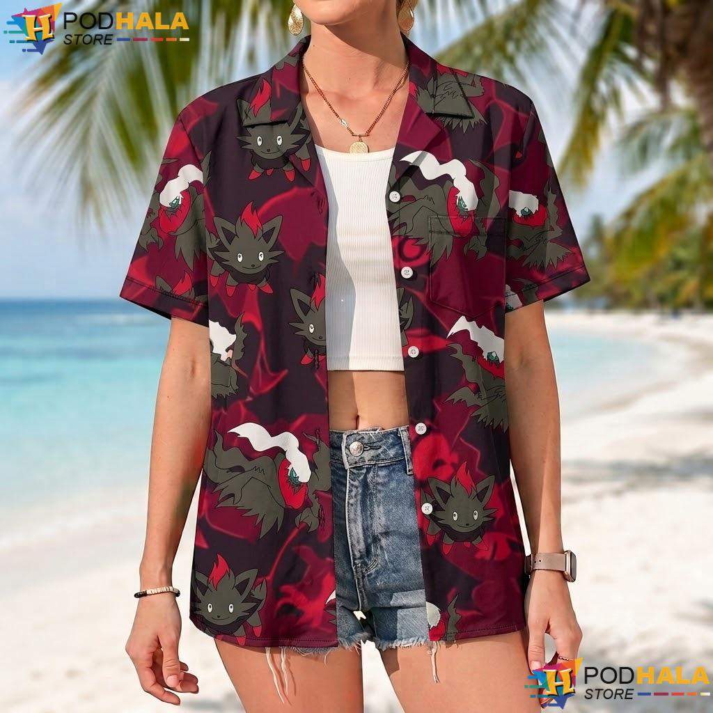 Dark Red Zorua Short-sleeve button-up shirt Kawaii Summer Funny Trendy Anime Top Dark Red Zorua Short-sleeve button-up shirt Kawaii Summer Funny Trendy Anime Top
