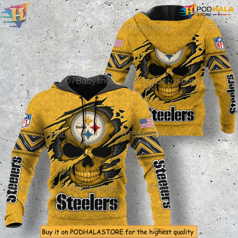 Dark Skull Printed Pittsburgh Steelers Full Print Hoodie Horror NFL Fan Gear