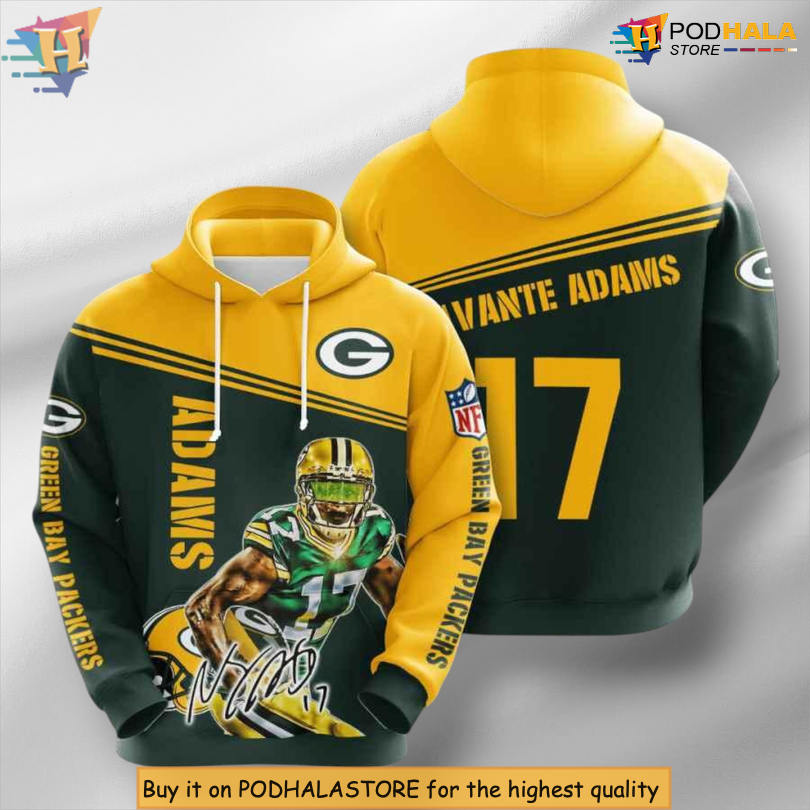 Davante Adams 17 Player Green Bay Packers Zip Up Hoodie 3D All Over Print