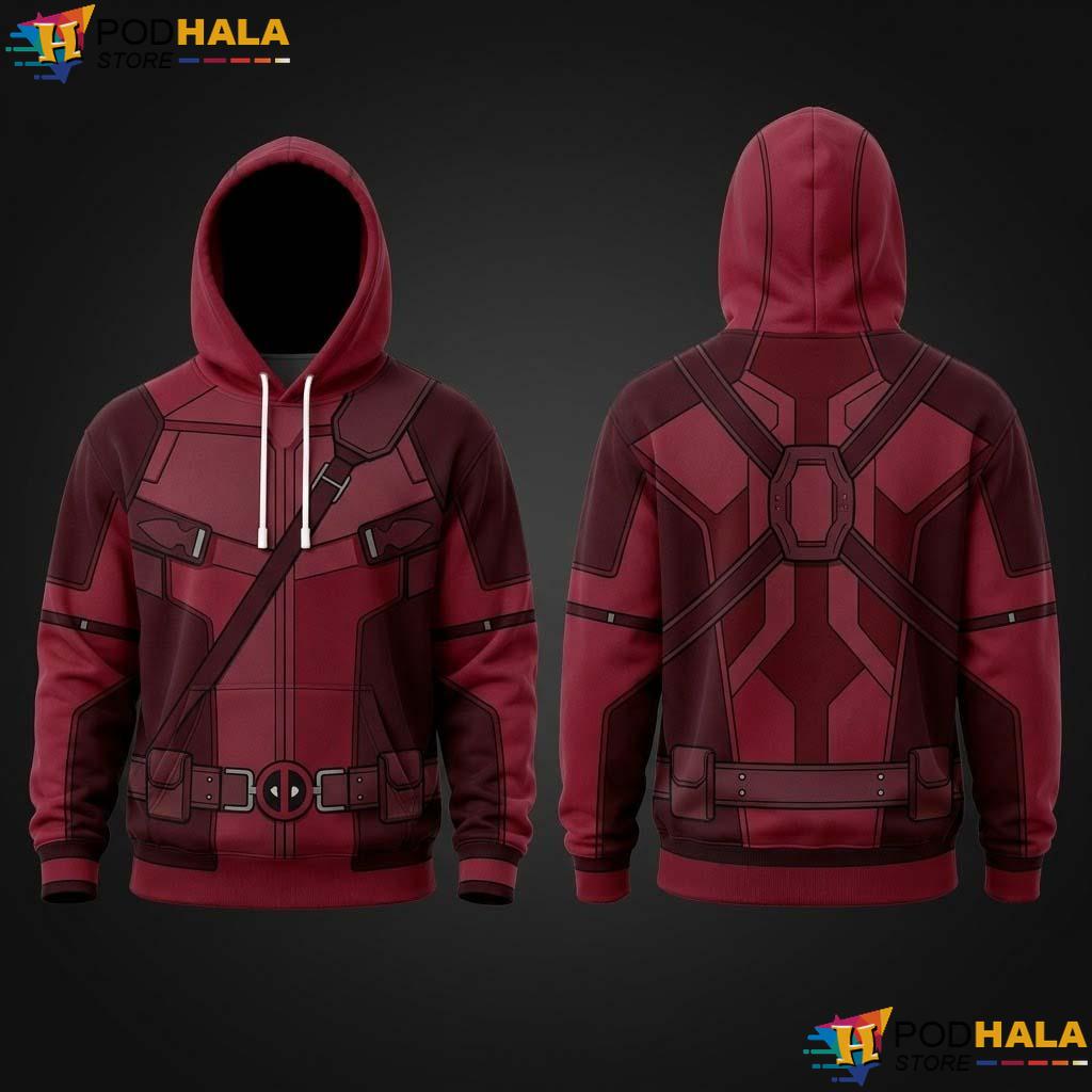 Deadpool Superhero Mask 3D Hoodie Red Black Halloween Cosplay Apparel