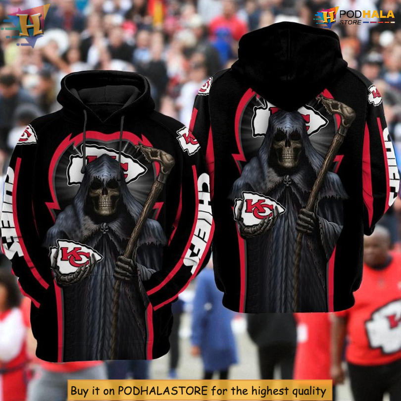 Death God Red Black Kc Chiefs Hoodie, Custom 3D Adult Fan Apparel