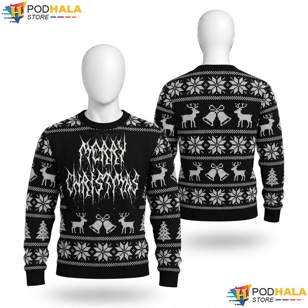 Death Metal Black Metal Christmas Sweater Unreadable Text Fun Outfit