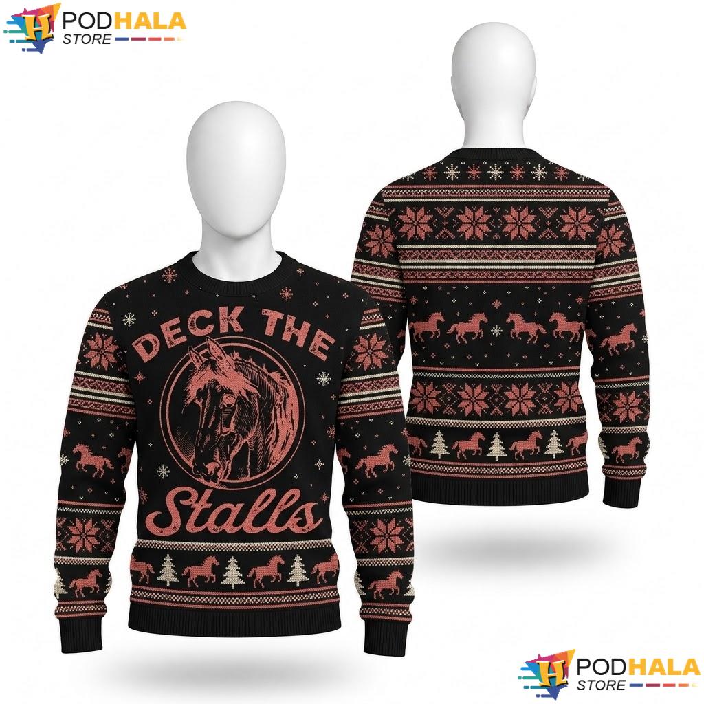 Deck The Stalls Horse Christmas Sweater Funny Rider Womens Outfit