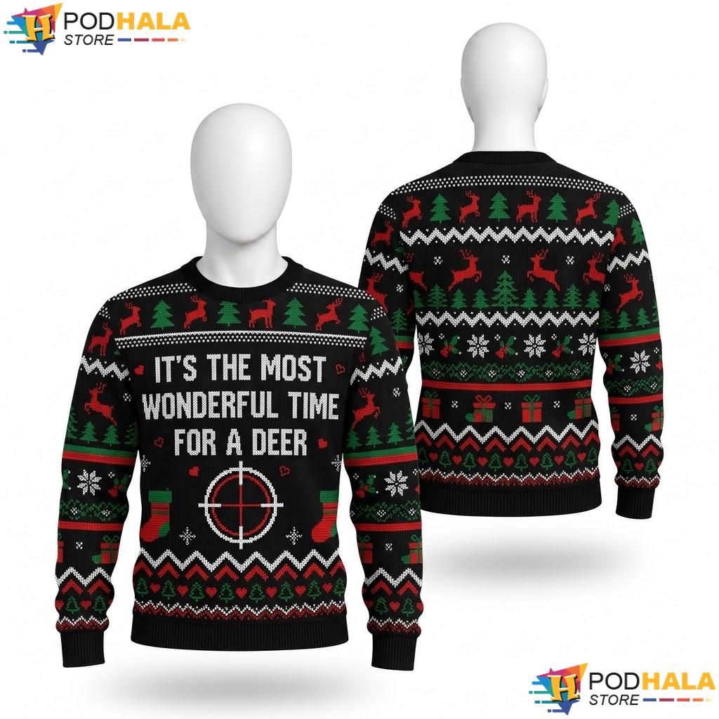 Deer Hunter Hunting Ugly Christmas Sweater Funny Xmas Holiday Top
