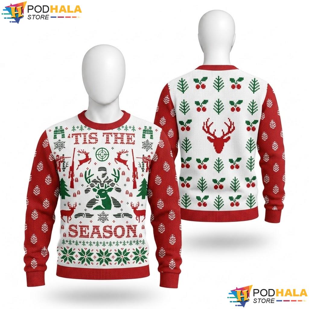 Deer Hunter Ugly Christmas Sweater Tis The Season Party Holiday Knit