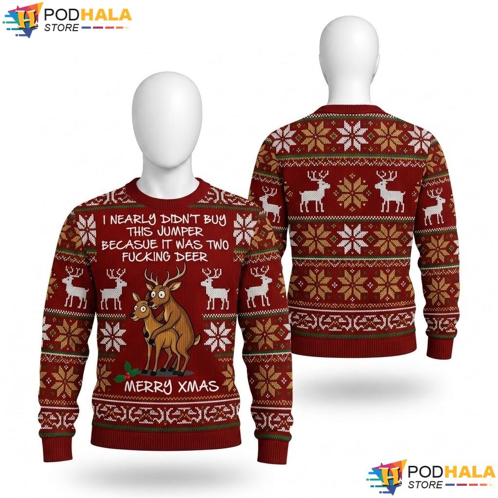 Deer Rude Design Funny Ugly Xmas Sweater Festive Christmas Motifs Top