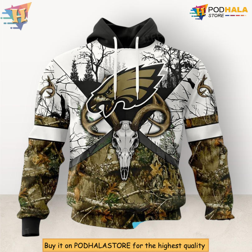 Deer Skull Forest Camo Philadelphia Eagles Zip Up Hoodie Custom 3D Gear
