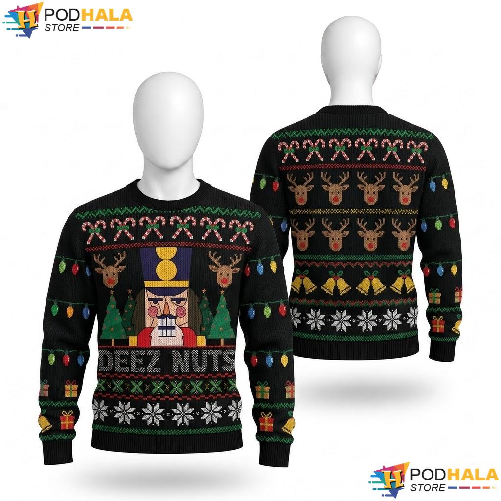 Deez Nuts Nutcracker Ugly Christmas Sweater Funny Holiday Mens Top