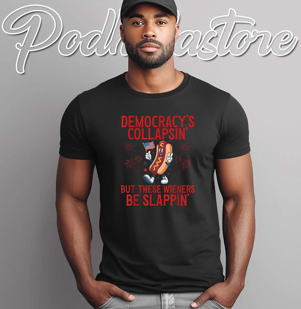 Democracys Collapsing Funny Hot Dog Shirt Fourth July 250 Years Top