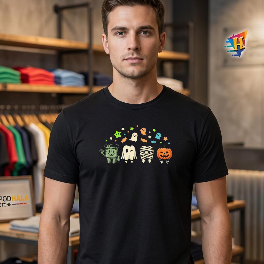 Dentist Teeth Ghost Costume Halloween T-Shirt Dental Mens Womens Top