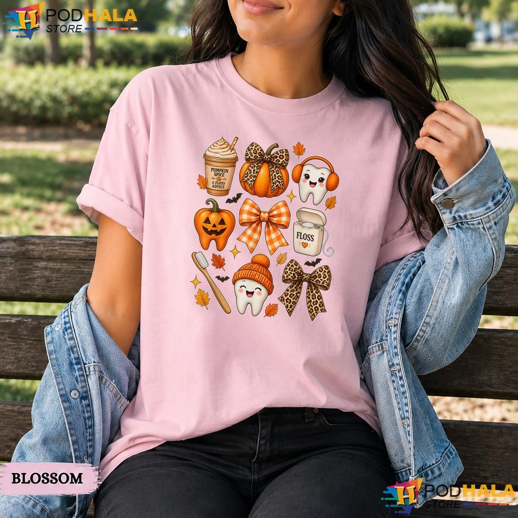 Dentist Tooth Pumpkin Bow Comfort Colors T-Shirt Fall Hygienist Top
