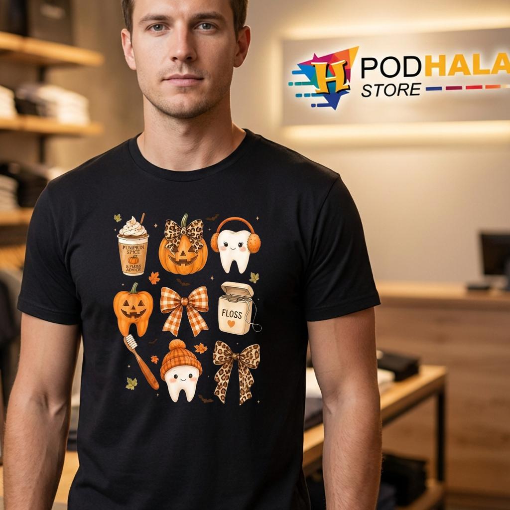 Dentist Tooth Pumpkin Bow Shirt Fall Halloween Dental Hygienist Top Dentist Tooth Pumpkin Bow Shirt Fall Halloween Dental Hygienist Top